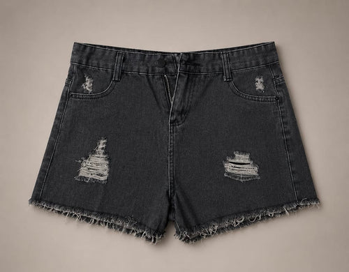 Black Distressed Denim Shorts
