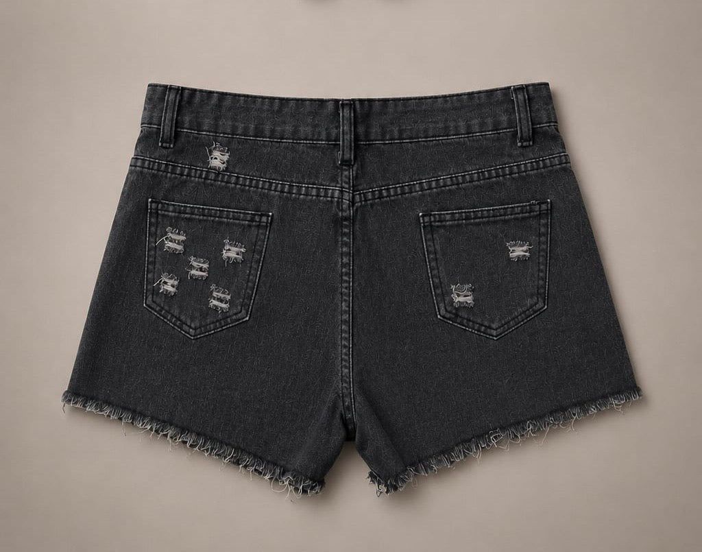 Black Distressed Denim Shorts