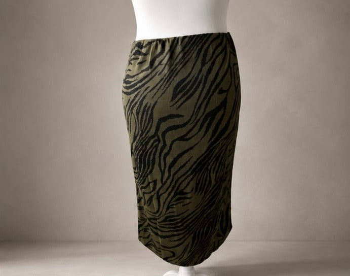 Khaki Zebra Print Midi Skirt