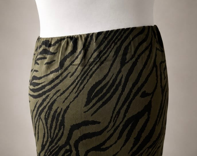 Khaki Zebra Print Midi Skirt