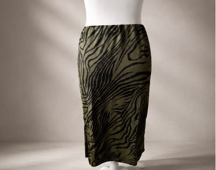 Khaki Zebra Print Midi Skirt