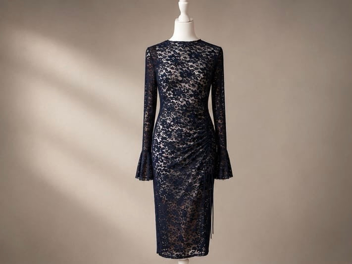Midnight Lace Ruched Midi Dress