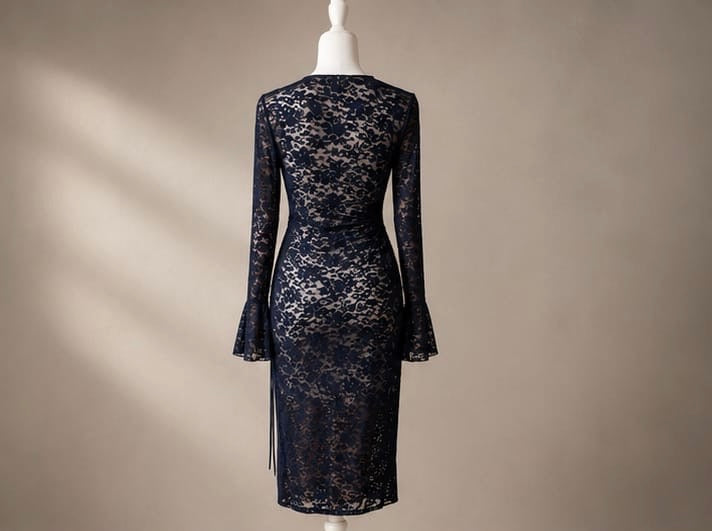 Midnight Lace Ruched Midi Dress