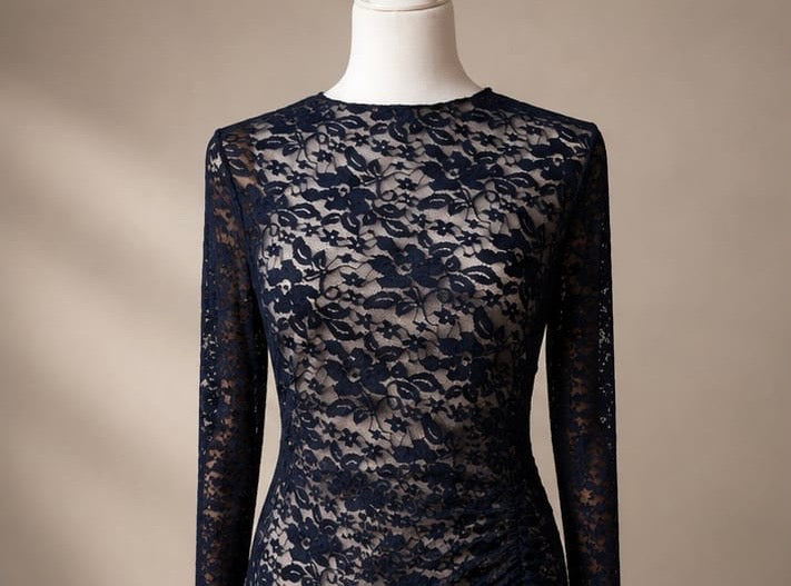 Midnight Lace Ruched Midi Dress