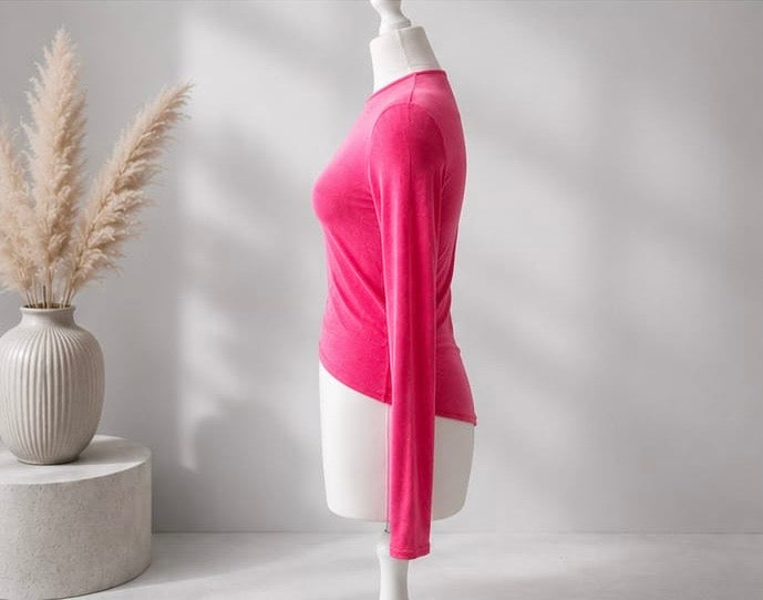 Hot Pink Fitted Long Sleeve Top