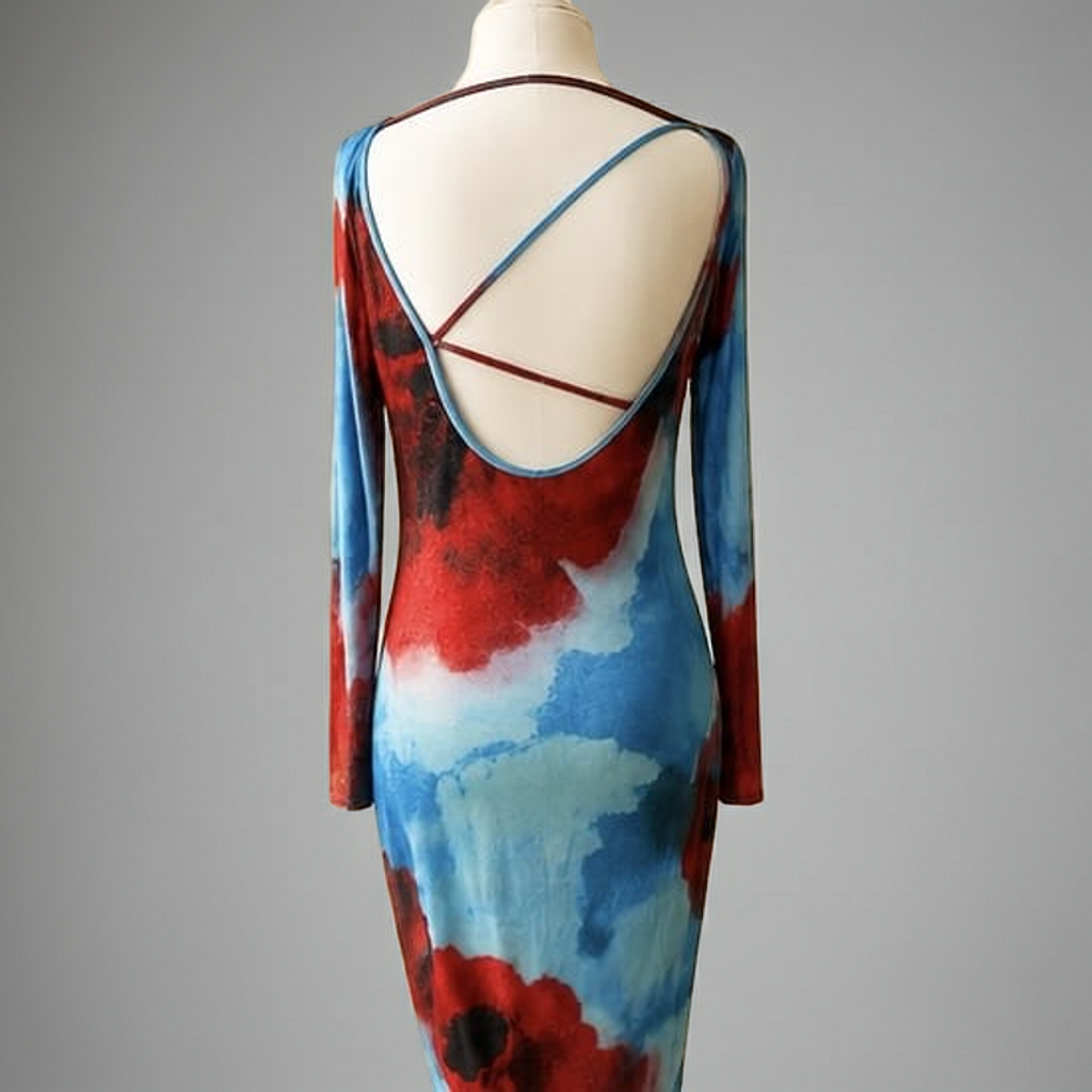 Azure Bloom Mesh Maxi Dress