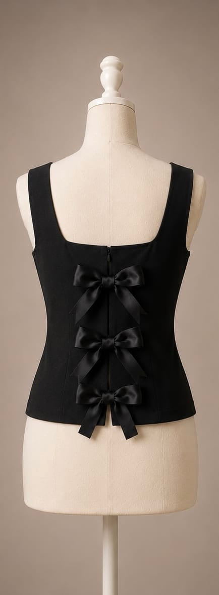 Black Bow-Back Crop Top