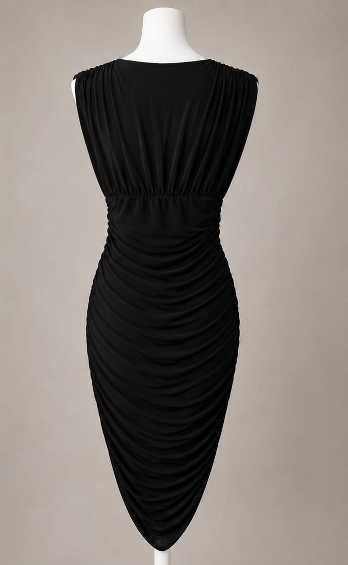 Midnight Plunge Ruched Midi Dres