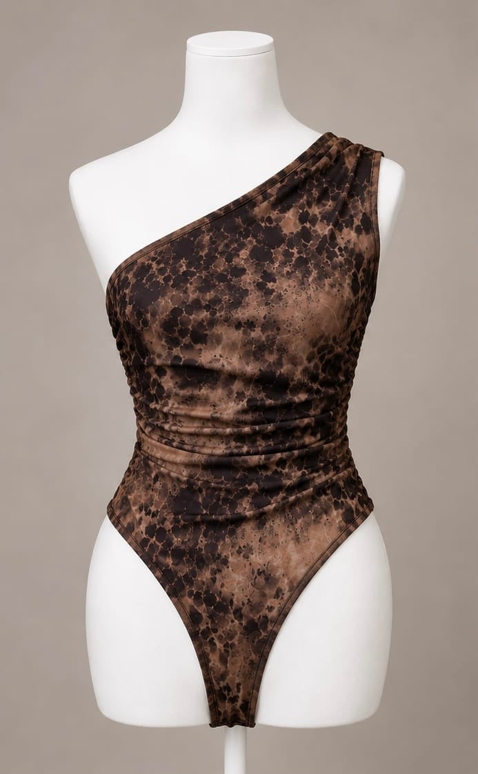 Mocha One-Shoulder Ruched Bodysuit