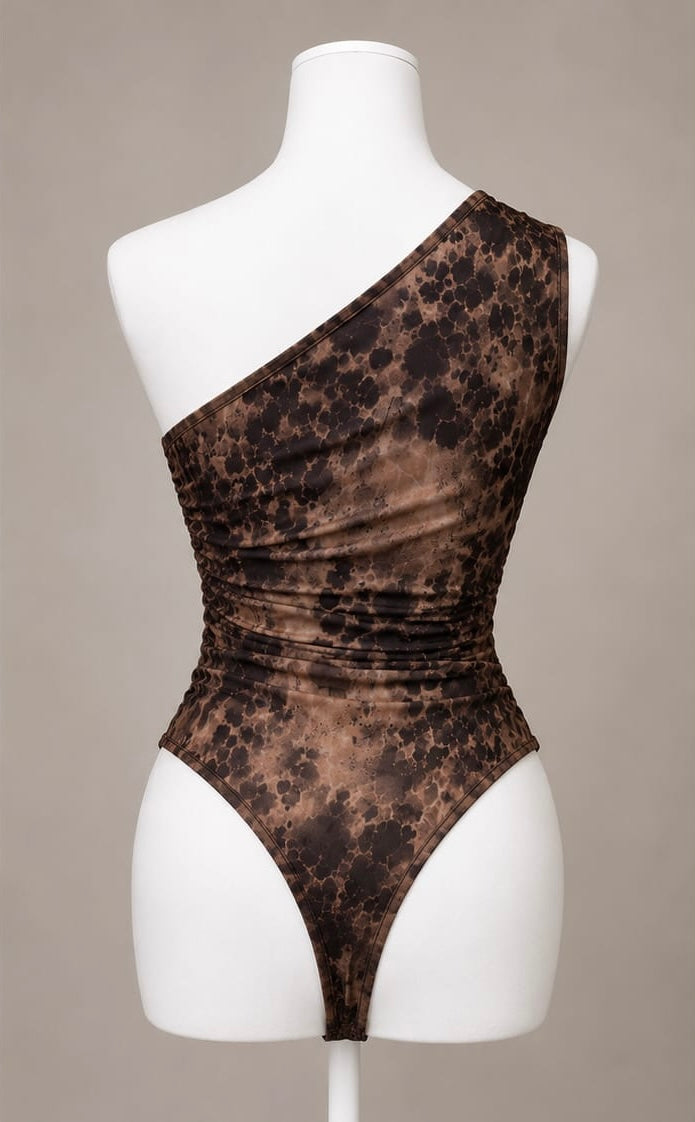 Mocha One-Shoulder Ruched Bodysuit