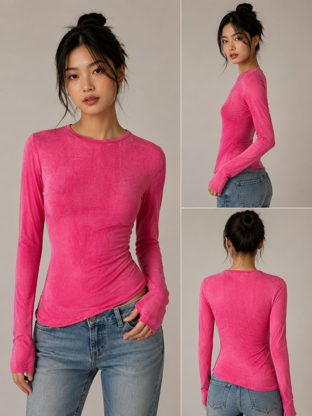 Hot Pink Fitted Long Sleeve Top