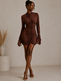 Mocha Ruched Mini Dress