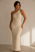Ivory Textured One-Shoulder Maxi Dress