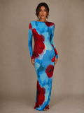 Azure Bloom Mesh Maxi Dress