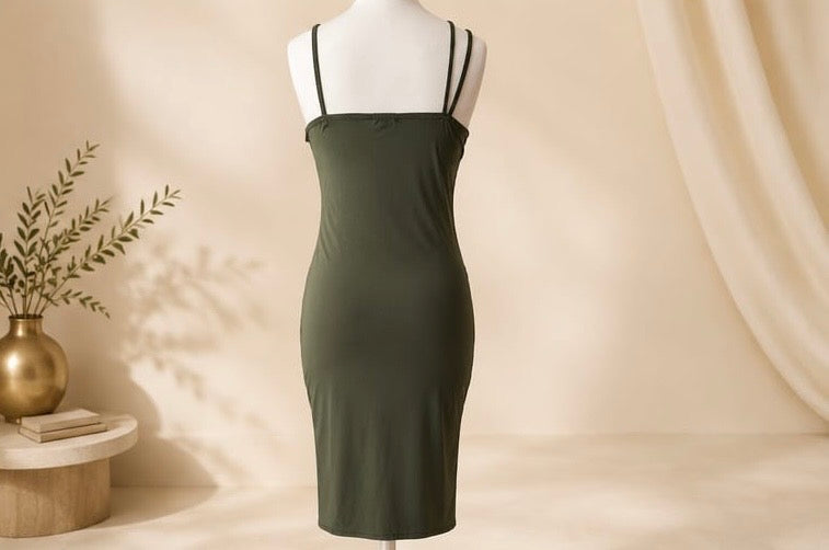 Olive Ruched Midi Dress