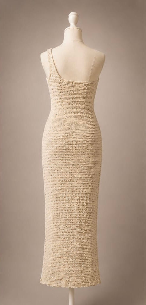 Ivory Textured One-Shoulder Maxi Dress