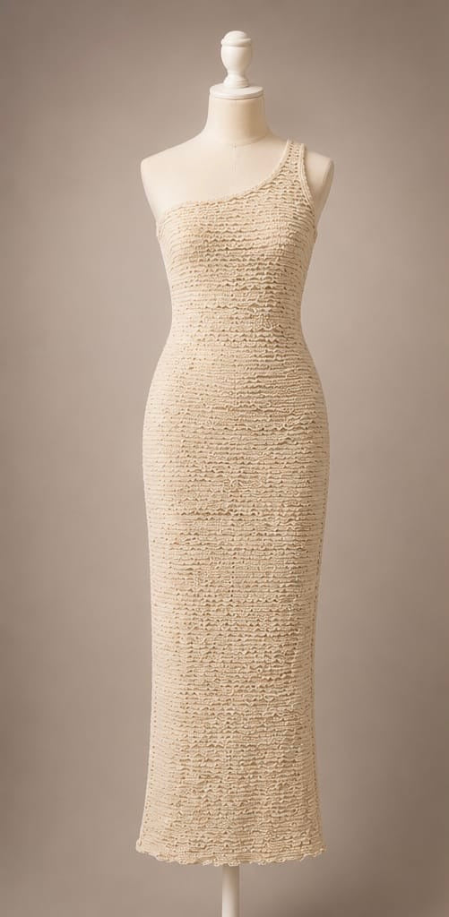 Ivory Textured One-Shoulder Maxi Dress