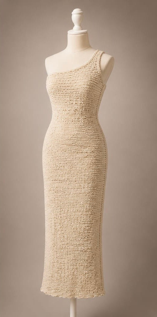 Ivory Textured One-Shoulder Maxi Dress