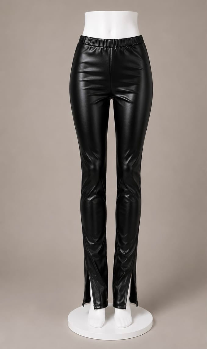 Black PU split hem leggings