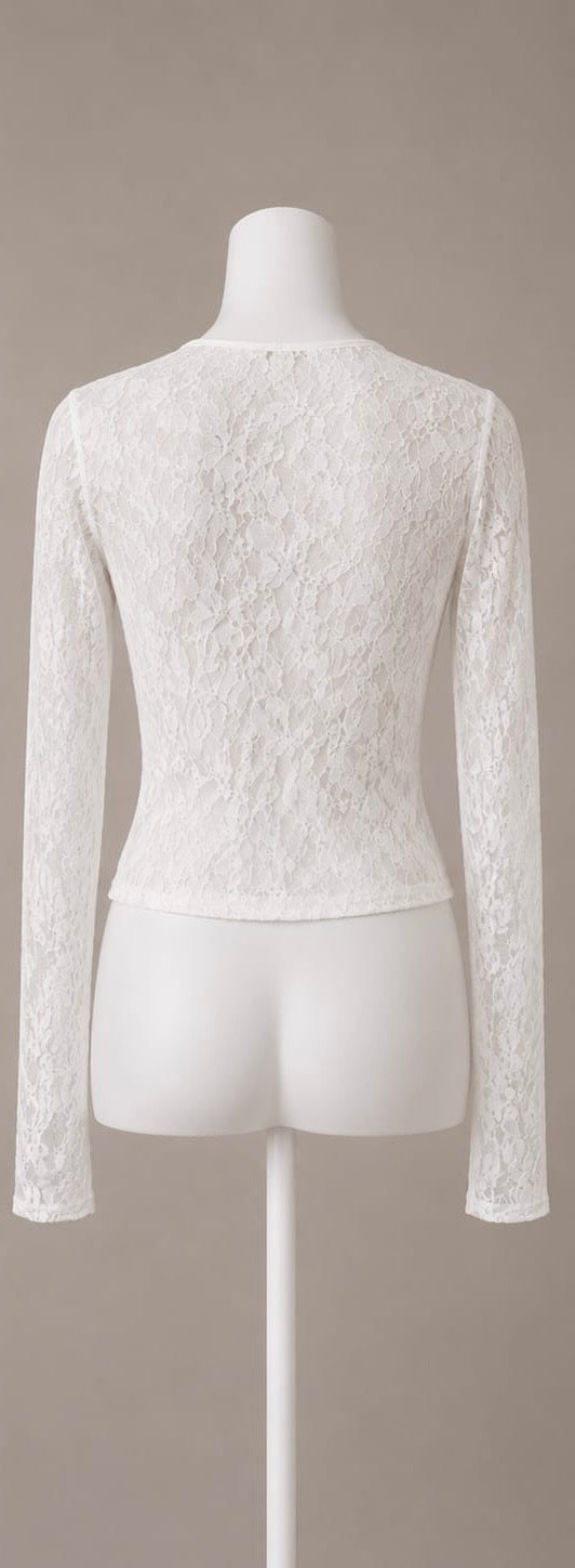 White Lace Tie-Front Top
