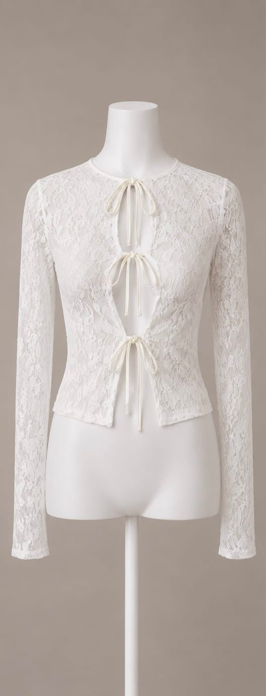 White Lace Tie-Front Top
