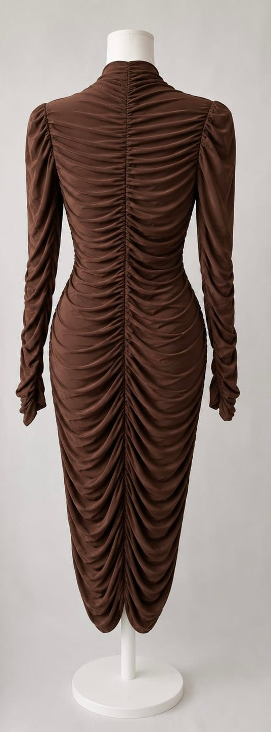 Mocha Ruched Mini Dress