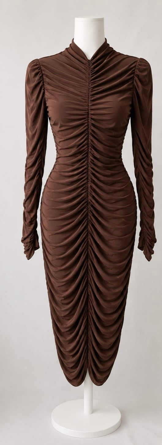 Mocha Ruched Mini Dress