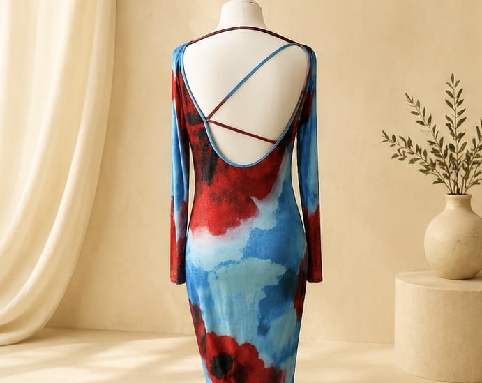 Azure Bloom Mesh Maxi Dress