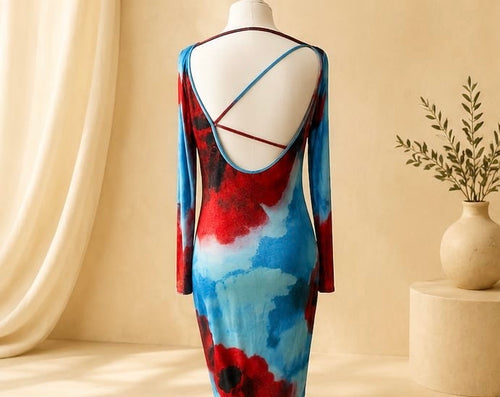 Azure Bloom Mesh Maxi Dress