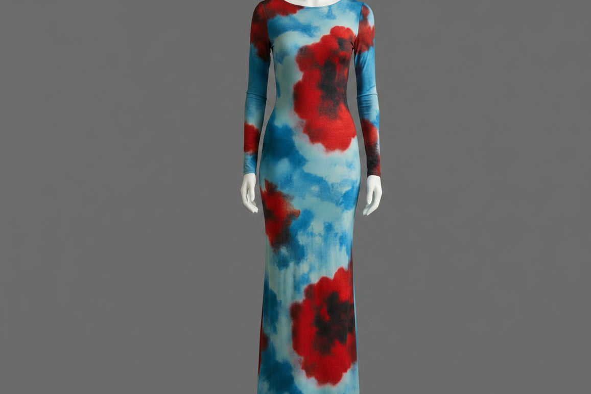 Azure Bloom Mesh Maxi Dress