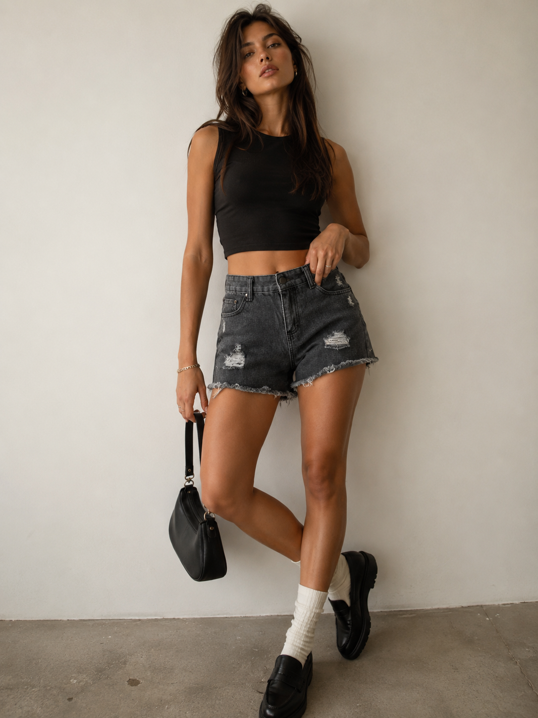 Dark grey denim shorts